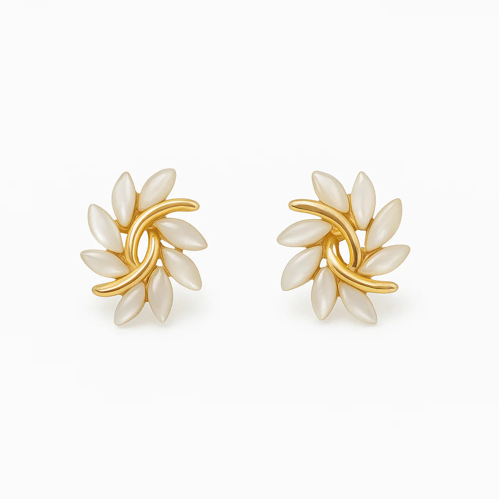 Zlati Beli Opalni Uhani – Elegantni Uhani Z Opalnimi Detajli